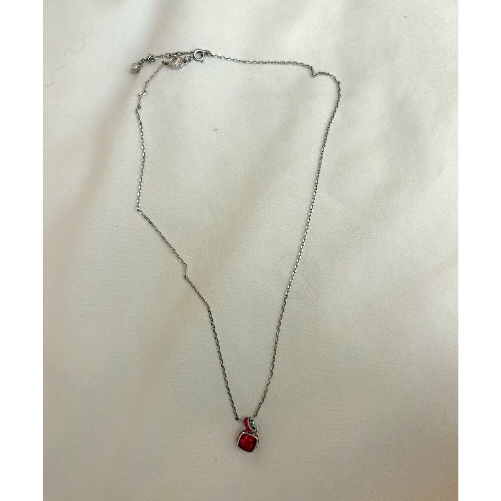 Great Condition Swarovski Necklace Red Crystal Square Charm Pendant